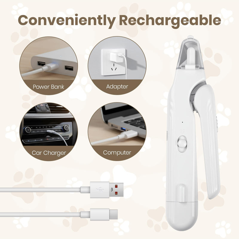 2-in-1 Dog Nail Clipper and Grinder with LED Light, USB Rechargeable Quiet Electric Pet Nail Trimmer for Dogs Cats with Safety Guard - PawsPlanet Australia