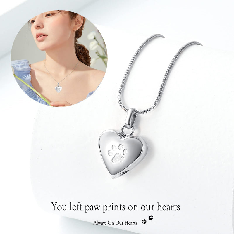 Pet Cremation Jewelry for Ashes Pendant Paw Print Pet Heart Urn Necklace Memorial Keepsake Jewelry for Pet/Dog's/Cat's Ashes Heart-Silver