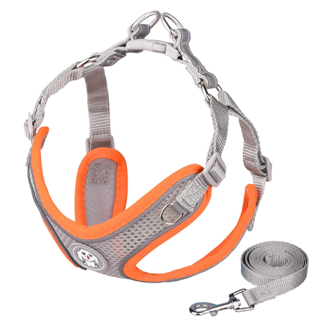 Adjustable No-Pull Dog Cat Harness Leash Set- Reflective Comfortable Control Vest Set- Soft Mesh Step-in Dog Cat Harness Leash,Grey,XS XS:Neck 15-18",Chest 17-21" Grey