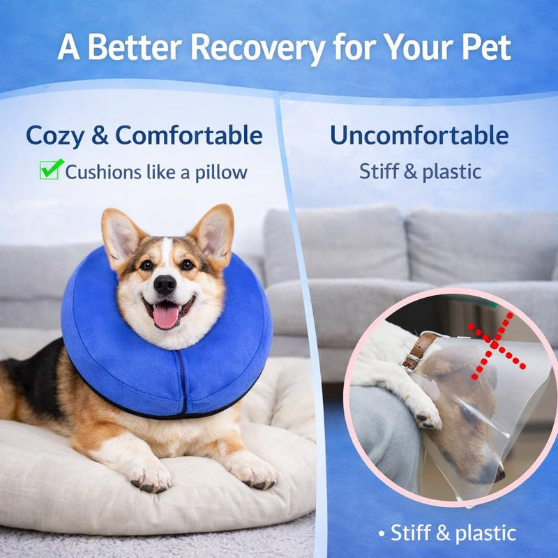 Inflatable Dog Cone Collar Alternative – Soft Recovery Donut E-Collar for Small, Medium, and Large Dogs & Cats After Surgery (Blue, L [18"-24"]) Blue L [18"-24"]