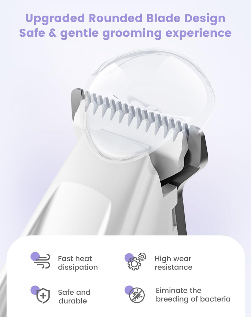 Dog Paw Trimmer with LED Light, 35dB Low Noise Paw Trimmers for Dog's Feet, 2 Speed Safety Electric Dog Clippers for Grooming, Rechargeable Cat Shaver for Paws, Ears, Face, Rump White - PawsPlanet Australia