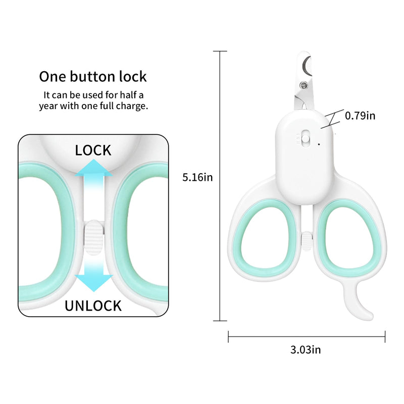 PAKEWAY Pet Nail Clipper with LED & -U-V Light, Cat Claw Trimmer with Ultra Bright LED Light for Nail Bloodline to Avoid Over Cutting, Sharp Angled Blade Grooming Tool for Dog Cat Rabbit Small Animals Suitable for Cats＆Dogs Green - PawsPlanet Australia