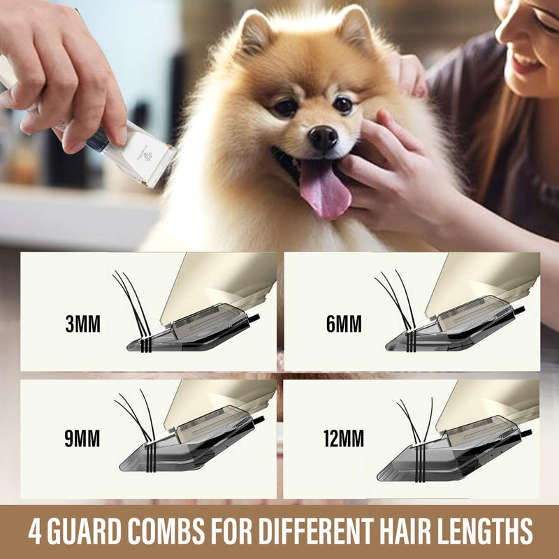 Dog Grooming Kit – Low Noise Cat & Dog Hair Trimmer with Pet Nail Cutter | Cordless Dog Clippers for Grooming Thick Coats with Bath Brush, & Shaver with Scissors for Dogs Cat Animal Gold With Led Display - PawsPlanet Australia