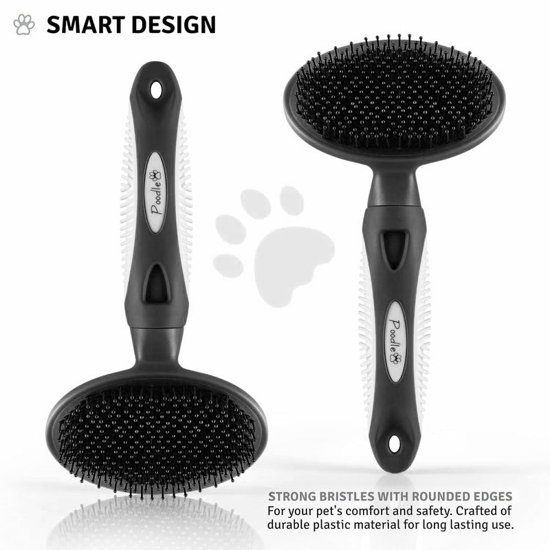 Round Bristle Pet Brush for Dogs and Cats - Soft Dog Brush for Grooming Short or Long Hair - Gentle Tool for Sensitive Skin Removes Dander, Dirt, and Detangles (Black) Black