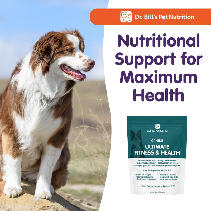 Dr. Bill’s Canine Ultimate Fitness & Health Vitamins for Dogs | Multivitamin for Dogs w/Coenzyme Q-10, Vitamin E, Vitamin D-3, Biotin, Folic Acid, Hyaluronic Acid Dog Vitamins and Supplements 340g 340 Grams