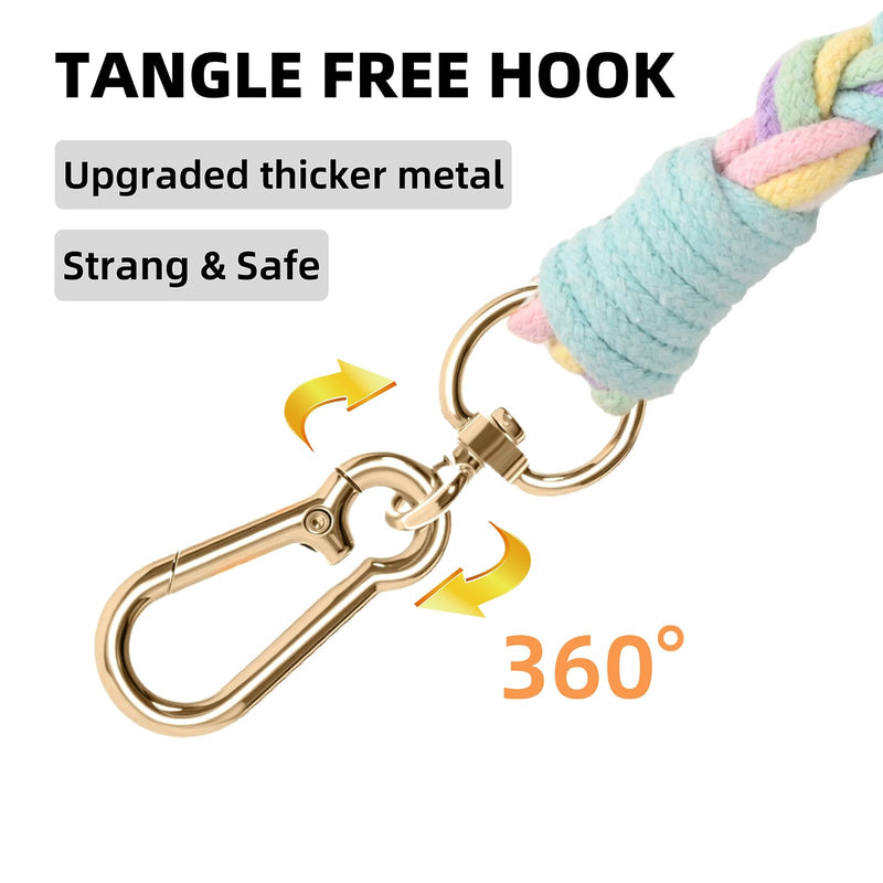 Handmade 5ft Braided Cotton Dog Leash with Unique Floral Handle, Durable and Stylish, Ideal for Small to Large Dogs, Rainbow Color - PawsPlanet Australia
