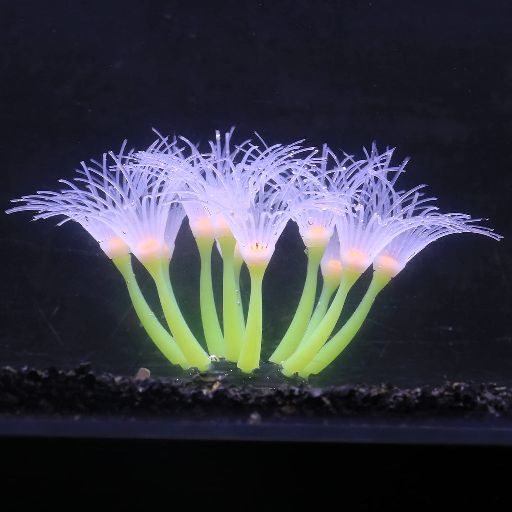 Soft Silica Gel Moves Naturally with Water Flow, Aquarium Decorations Glow in The Dark, Glowing Coral Ornaments for Fish Tank Decorations (Yellow, Sunflower) Yellow