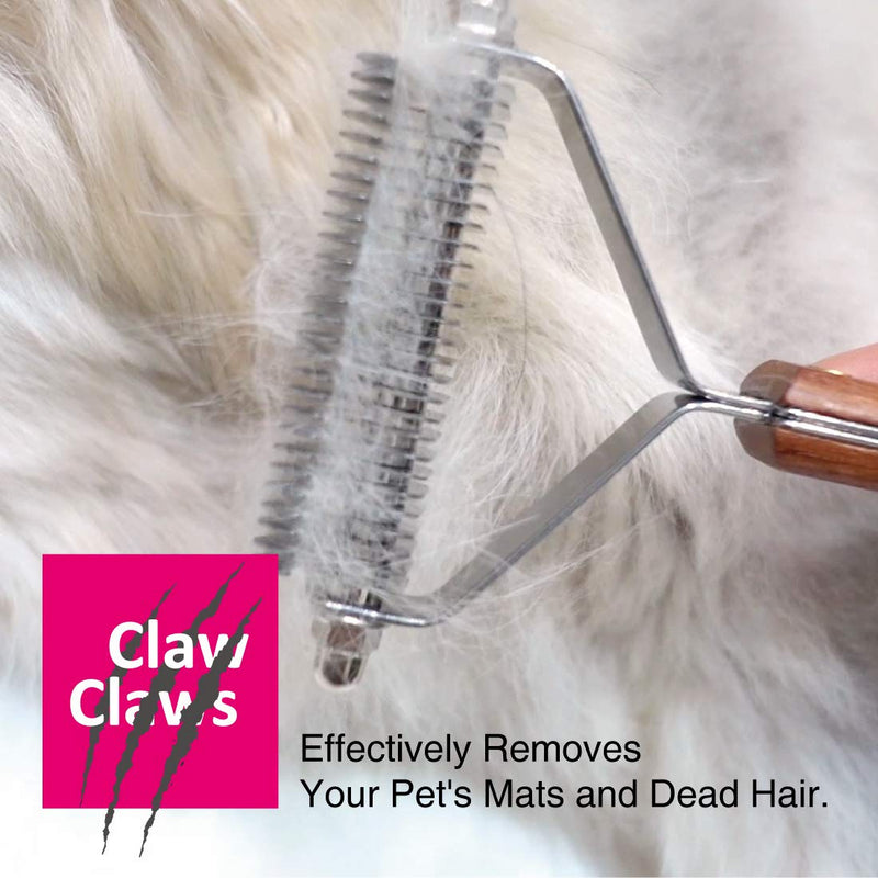 Claw Claws Grooming Undercoat Rake with Wooden Handle for Small Medium Dog and Cat, Deshedding Tool with Rounded Edge for Removing Tangled and Loose Hair, Made in Taiwan (S, 12 Blades) L,20 Blades - PawsPlanet Australia