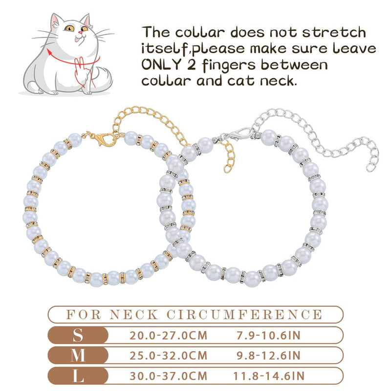 Campsis 2 Pack Rhinestone Cat Necklace Collar Pearl Cat Collars with Extension Chain Kitten Necklace Collar for Girl Cats (S=7.9-10.6inch) S=7.9-10.6inch - PawsPlanet Australia