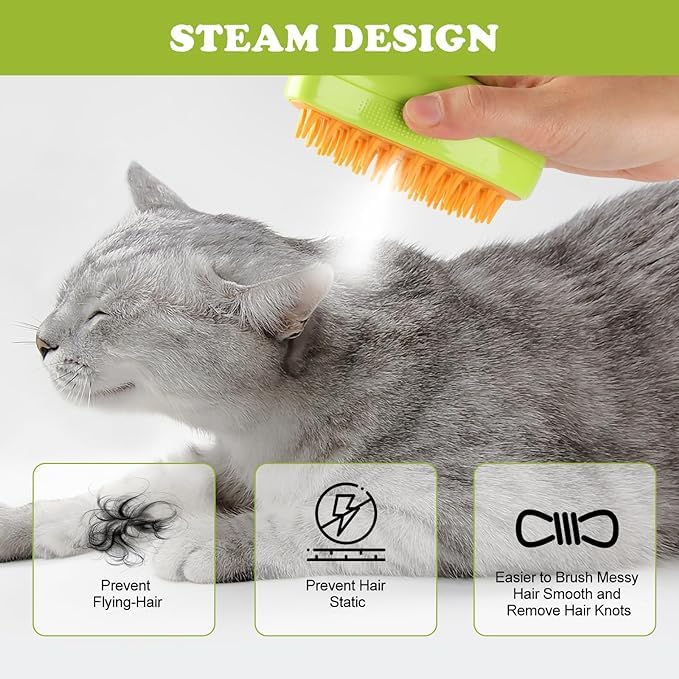 Cat Steam Brush for Shedding,3 in 1 Water Dog Brush, Pet Spa Brush for Dogs Cats,Spritz Defur Comb, Steamy Pet Brush,Pet Spray Hair Removal Comb,Cat Mist Brush,Steaming Cat Brush Steamer (Green) Green - PawsPlanet Australia