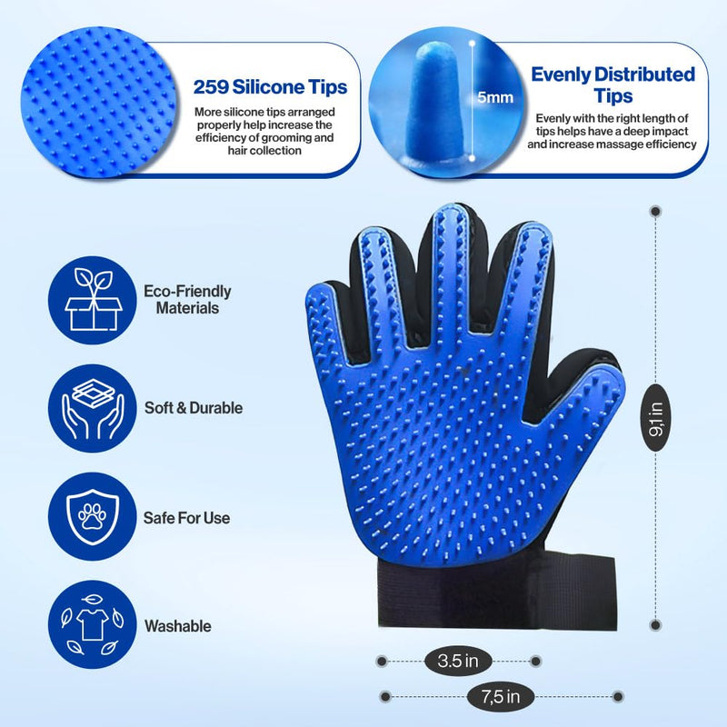 Pet Grooming Set with Dog Washing Gloves for Bathing and Silicone Dog Toothbrush, Pet Grooming Gloves for Dogs, Cats and Horses with 259 Tips Suitable for Hands Sized Medium & Large (PG Set 3) - PawsPlanet Australia