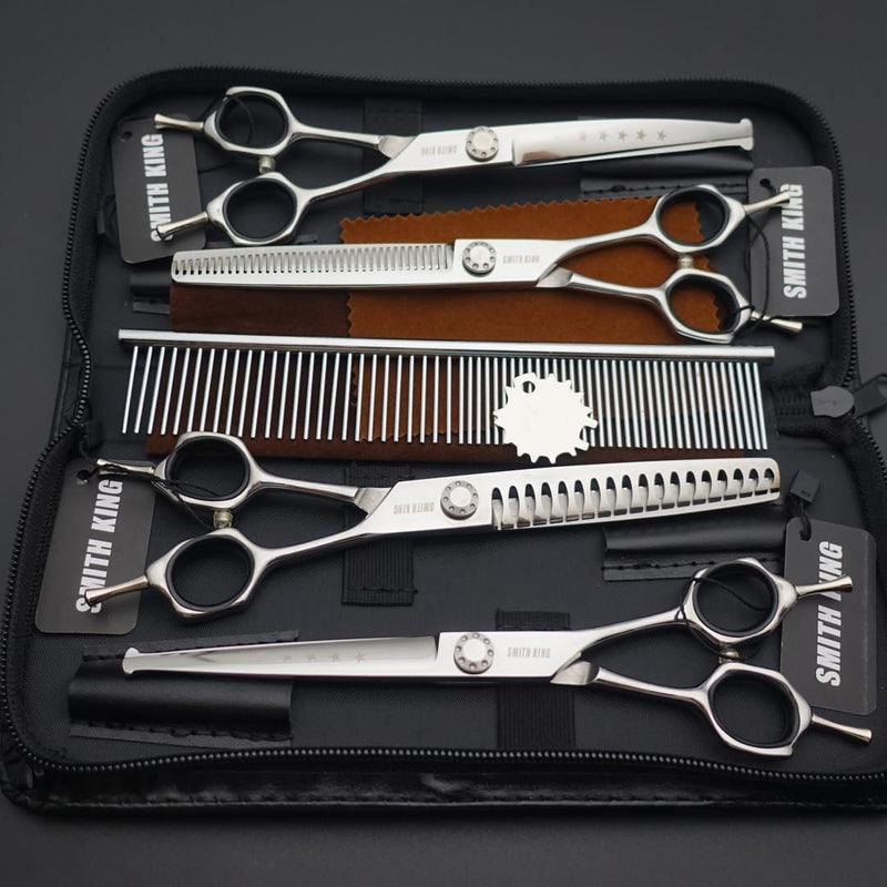 7 inches Safe Dog Grooming Scissors Set with Round Tip,Straight & Thinning & Curved Shears Set with comb for Dog & Cat Grooming human hair cutting (Black 4 in 1 with comb) Black 4 in 1 With Comb - PawsPlanet Australia