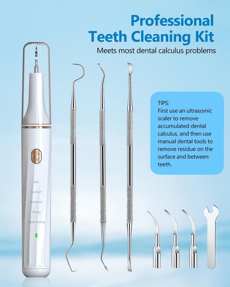 Hansaplast Plaque Remover for Teeth, Dog Teeth Cleaning, Dental Tools to Remove Tartar and Stains, Safe for Dogs & Cats, with Led Light & 5 Adjustable Modes (A-White) (A-White) A-White - PawsPlanet Australia