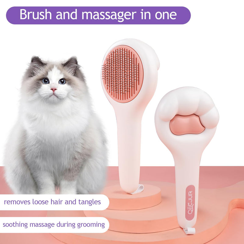 Cat Brush for Long or Short Haired Cats and Dogs, Self Cleaning Pet Hair Brush, Removes Loose Fur, Tangles, Mats, Dander, Dirt, Provides Relaxing Massage, Pink White - PawsPlanet Australia