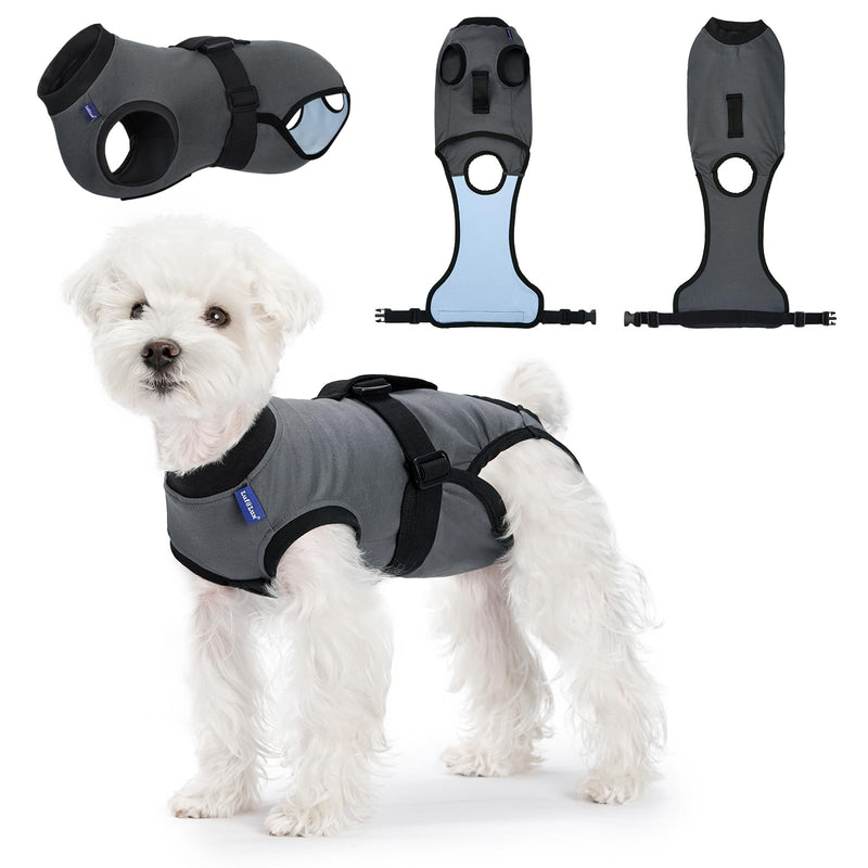 Dog Surgery Recovery Suit, Spay/Neuter Surgical Onesies with Inner Blue Monitoring Layer for Male Female Dogs, Hold-Up Potty System, E-Collar Alternative (Grey, Small) Grey