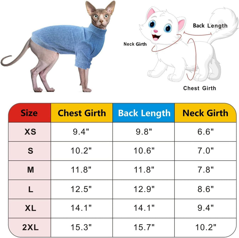 Idepet Sphynx Hairless Cats Sweater Shirt Kitten Soft Puppy Clothes Pullover Cute Cat Pajamas Jumpsuit Cotton Apparel Pet Winter Turtleneck for Cats and Teacup Chihuahua Small Dogs(Blue,L) Large Blue