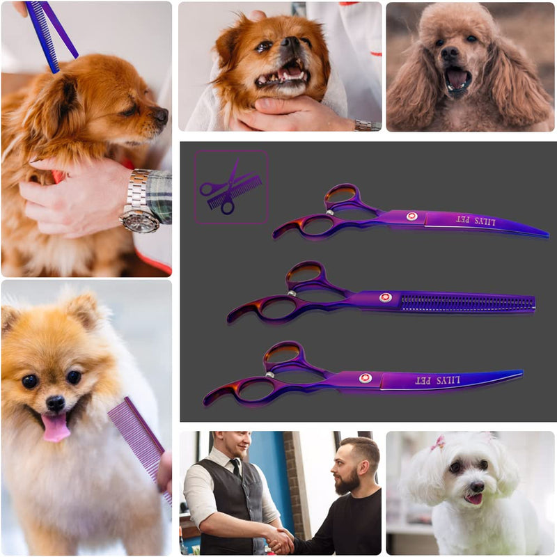 LILYS PET Professional PET DOG Grooming Coated Titanium scissors suit Cutting&Curved&Thinning shears (7.5 inches, Purple)… 7.5 inches - PawsPlanet Australia