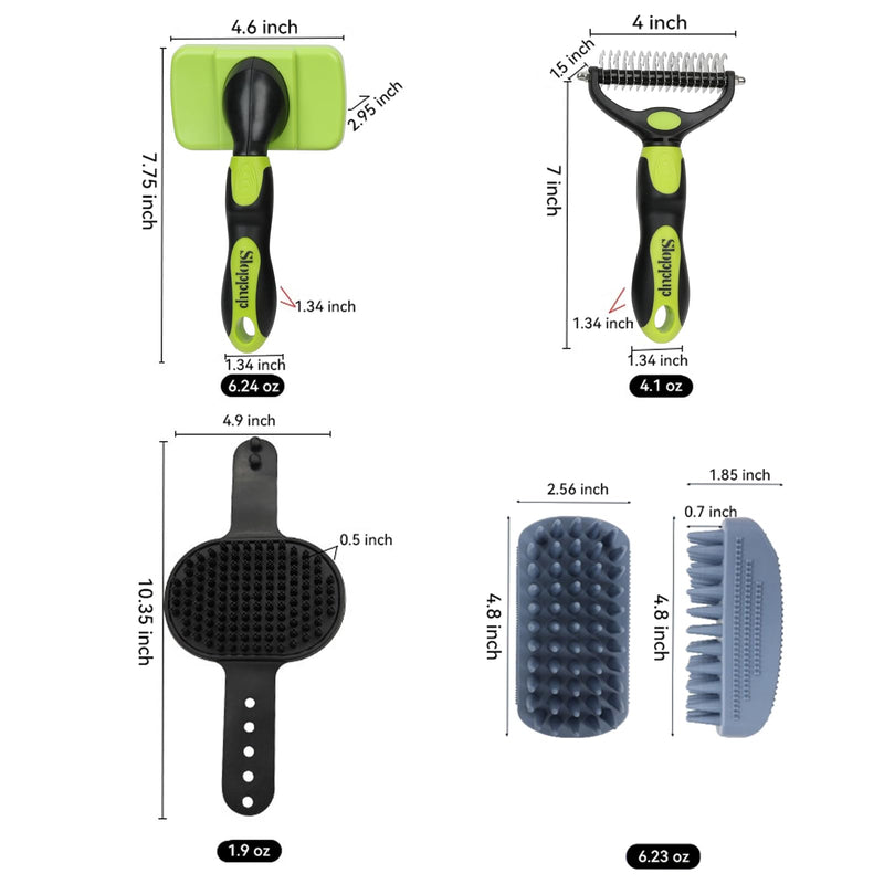 Dog Brush Kit for Grooming Short & Long Haired Dogs & Cats, 4-in-1 Pet Grooming Set with Self-Cleaning Slicker Brush, Deshedding Tool, Shampoo Bath Comb, Massge Comb (Green Black) Green Black - PawsPlanet Australia