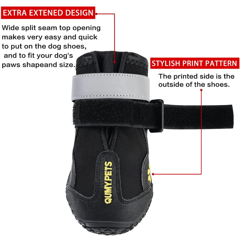 QUMY Dog Shoes for Large Dogs, Medium Dog Boots & Paw Protectors for Winter Snowy Day, Summer Hot Pavement, Water-Resistant in Rainy Weather, Outdoor Walking, Indoor Hardfloors Skid-Resistant Sole Black Size 8: 3.0''x3.3"(W*L) (Pack of 4)