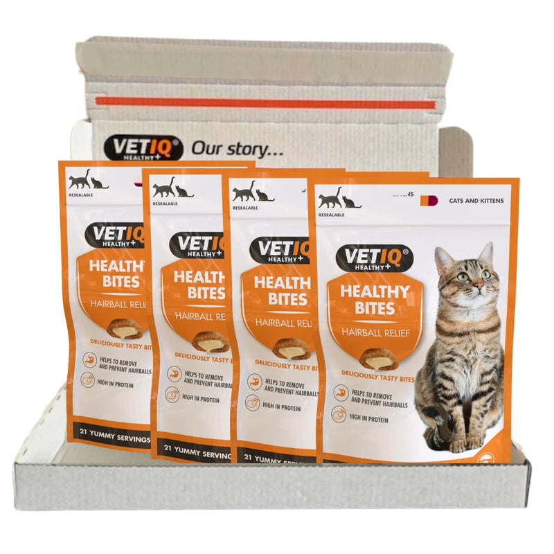 VetIQ Healthy Bites Hairball Remedy Cat Treats, 4x 65g, Helps Prevent & Remove Cat Hairballs, Cat Supplement with No Artificial Ingredients, Cat & Kitten Health, Omega 3 & 6 Fatty Acids Chicken 65 g (Pack of 4) - PawsPlanet Australia