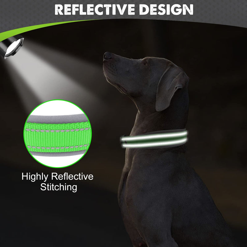 Joytale Dog Collar for Large Dogs, Neoprene Padded and Adjustable, Reflective Wide Heavy Duty Pet Collars with Durable Metal Belt Buckle for Walking, Green, L L: Width 1", Neck 19-23" - PawsPlanet Australia