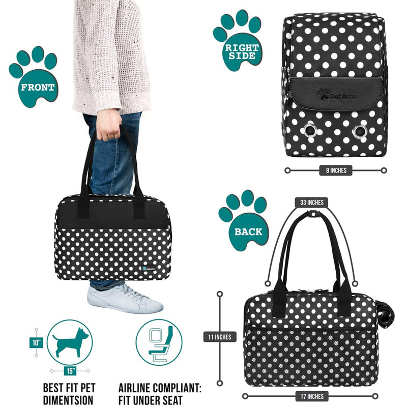 PetAmi Dog Purse Carrier for Small Dogs, Airline Approved Soft Sided Pet Carrier with Pockets, Ventilated Dog Carrying Bag for Puppy Cat, Dog Travel Supplies Bag, Sherpa Bed, Max 12 lbs, Polka Dot One Size (Pack of 1) Polka Dot Black - PawsPlanet Australia