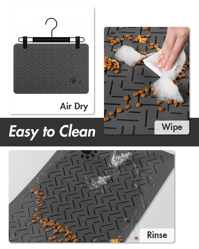 MontVoo-Absorbent Pet Feeding Mat-No Stains Quick Dry Dog Mat for Food and Water Bowl-Rubber Backing Dog Food Mat Dog Water Dispenser Mat-Dog Accessories Pet Supplies-Dog Water Bowl for Messy Drinkers 12" x 19" Dark Grey - PawsPlanet Australia
