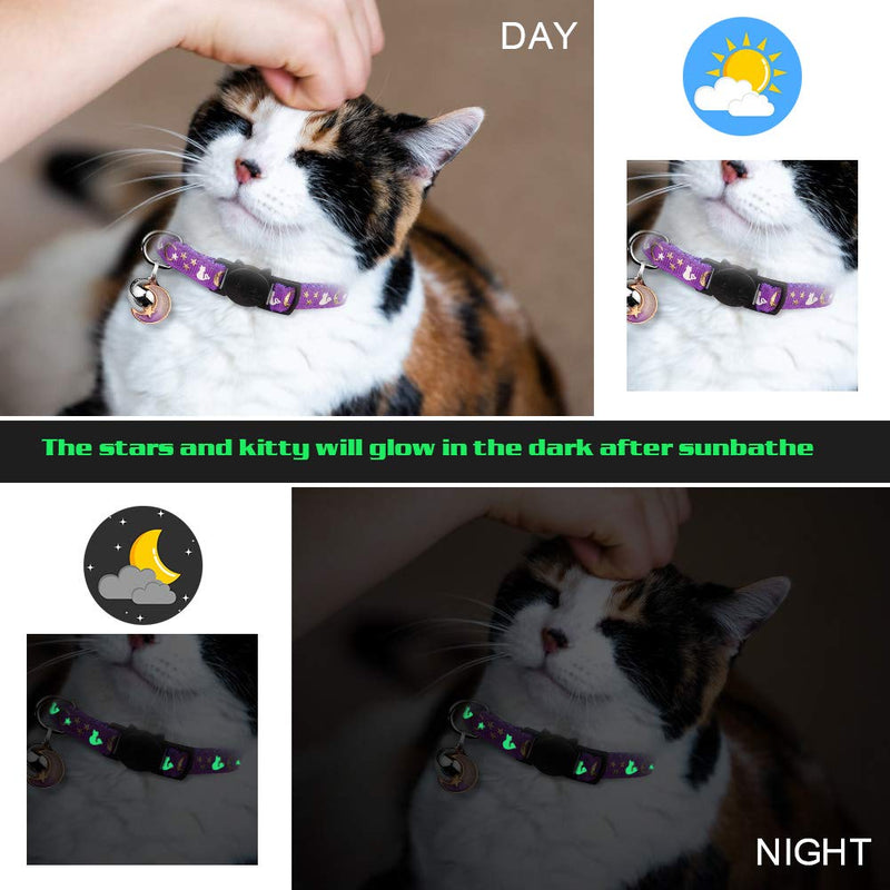 2PCS Breakaway Cat Collars with Bell Cute Kitty Glow in The Dark Adjustable Kitten Collars(Grey&Black) 6.9-10.7 in Grey&Black - PawsPlanet Australia