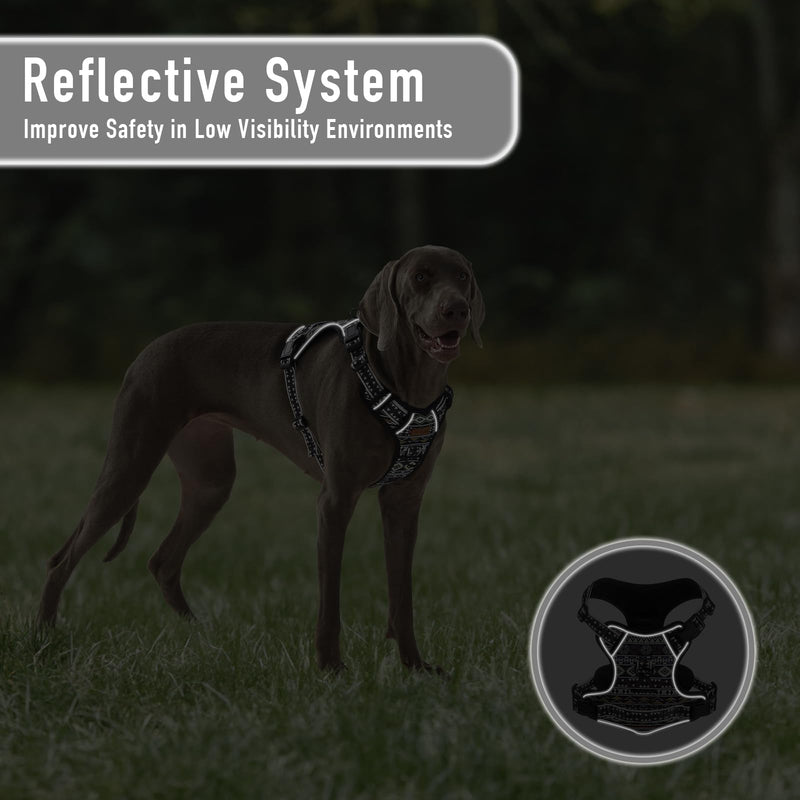 Black Dog Harness for X-Large Dog Breeds, Easy on Easy Off Vest, No Pull Adjustable Pet Harness with Handle, Reflective Dog Vest for Walking Hiking Training, Black Ethnic, XL Extra Large - PawsPlanet Australia