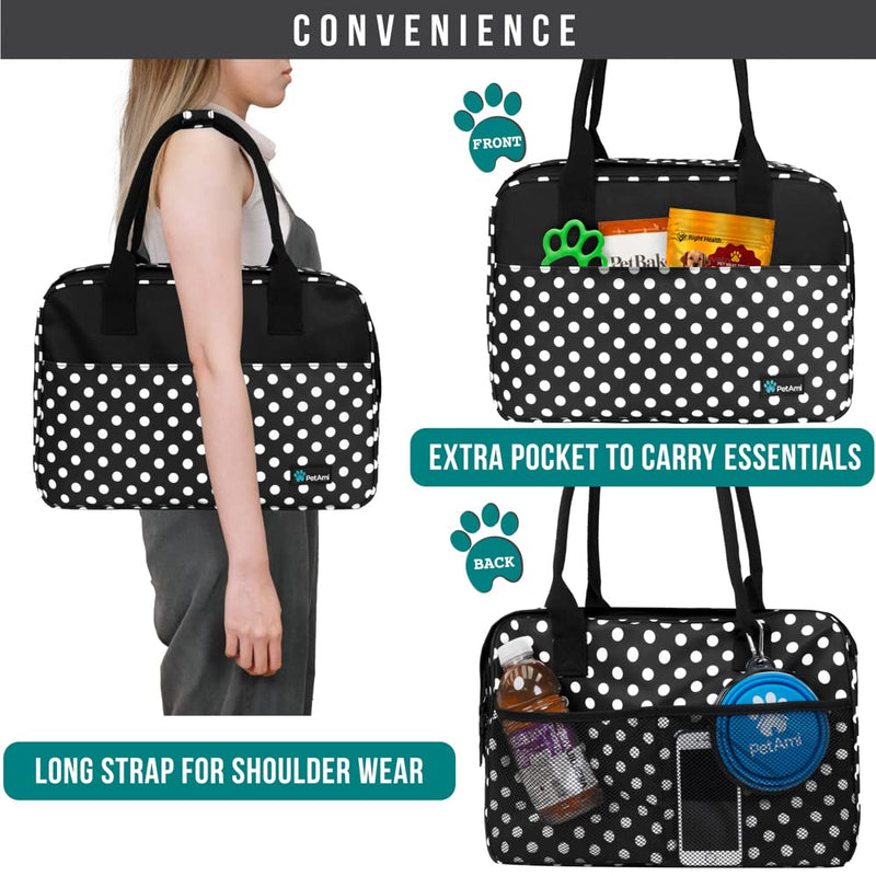 PetAmi Dog Purse Carrier for Small Dogs, Airline Approved Soft Sided Pet Carrier with Pockets, Ventilated Dog Carrying Bag for Puppy Cat, Dog Travel Supplies Bag, Sherpa Bed, Max 12 lbs, Polka Dot One Size (Pack of 1) Polka Dot Black - PawsPlanet Australia