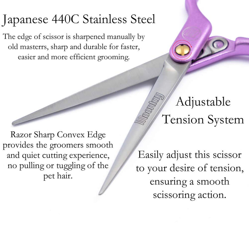 Moontay 6.0" Professional Straight Pet Grooming Scissor, Dog Cat Grooming Shear/Scissor with Ultra-Light Aeronautical Aluminum Handle, 440C Japanese Stainless Steel Pet Grooming Shear, Purple 6.0" Straight Cutting Scissor - PawsPlanet Australia
