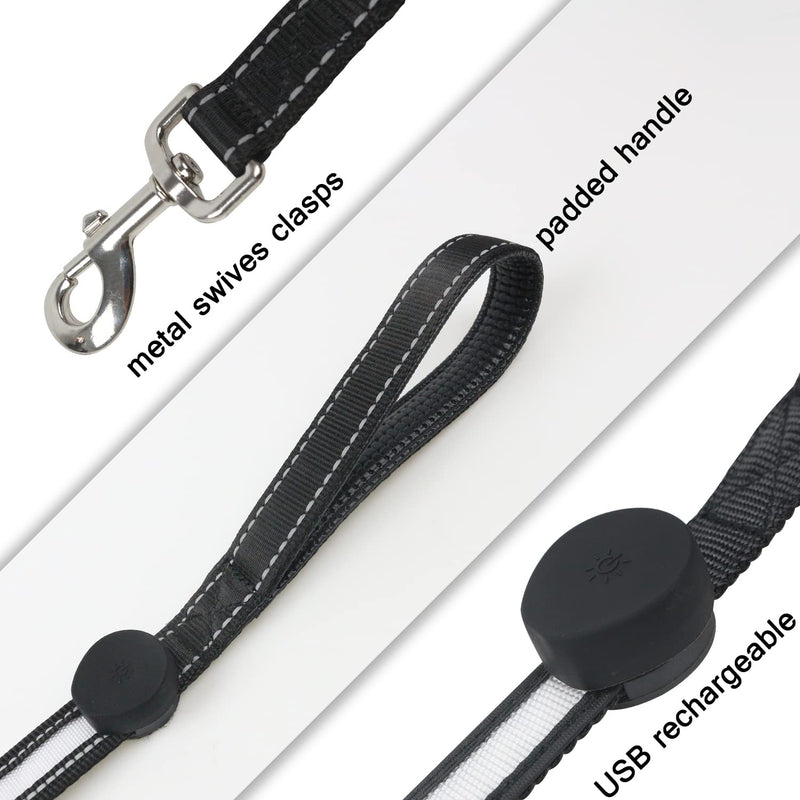 USB Rechargeable LED Dog Leash - 7 Colors & Color Cycling Mode, Light Up Dog Leash for Night Walking, Heavy Duty Padded Handle, 6FT for Small Medium Large Dogs - PawsPlanet Australia