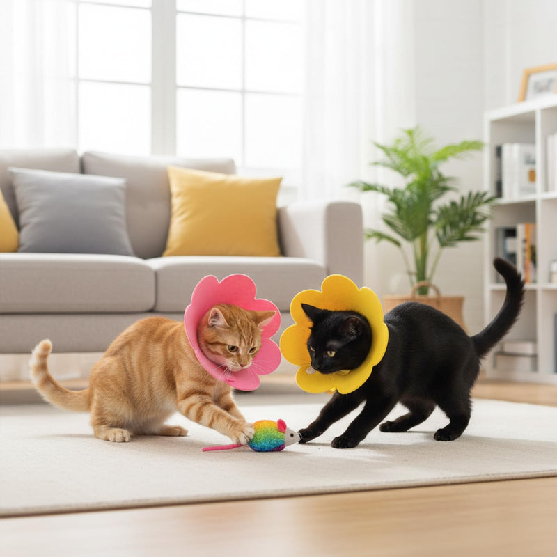 2 Pack Felt Cat Cone Collar Cute Flower Cone for Dogs to Stop Licking Comfortable Adjustable Cat Cones Collar Surgery Recovery Elizabethan Collars for Cats Kitten Puppy(Size M)