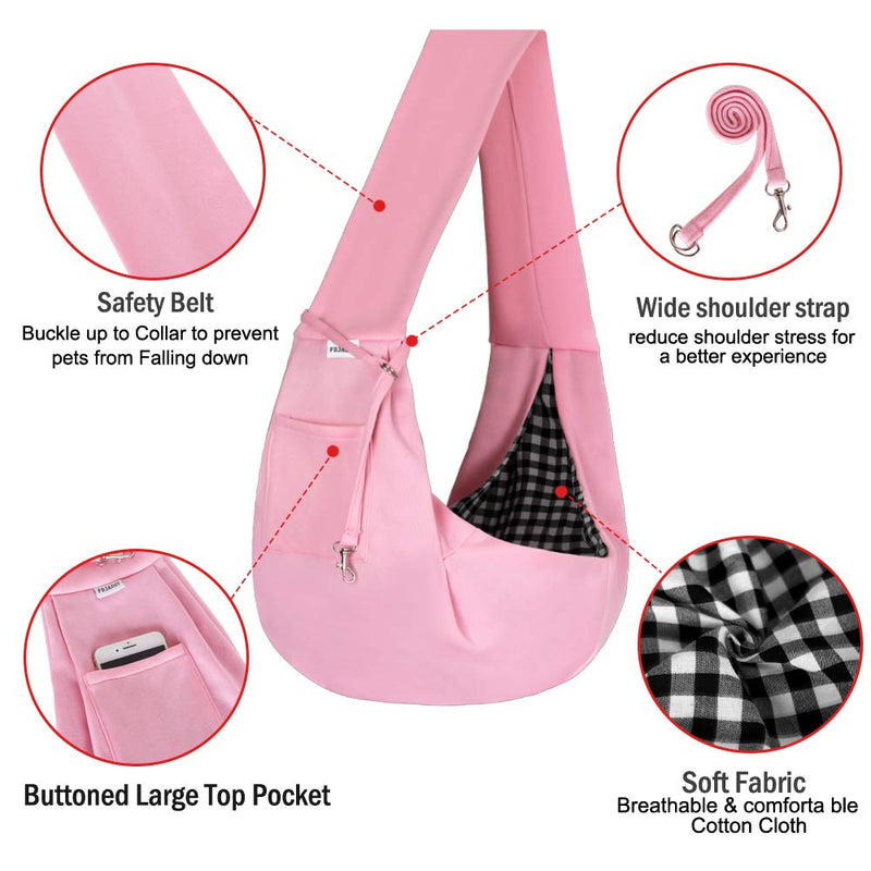 FDJASGY Small Pet Sling Carrier-Hands Free Reversible Pet Papoose Bag Tote Bag with a Pocket Safety Belt Dog Cat for Outdoor Travel Pink - PawsPlanet Australia