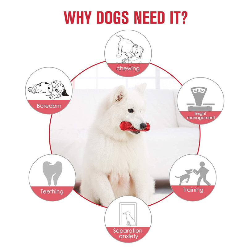 PETIZER Dog Squeaky Toys for Aggressive Chewers | Tough Toothbrush Dog Chew Toy | Nearly Indestructible Rubber Toys for Pet Training, Teeth Cleaning, Playing and Chewing for Medium & Large Breeds Red - PawsPlanet Australia