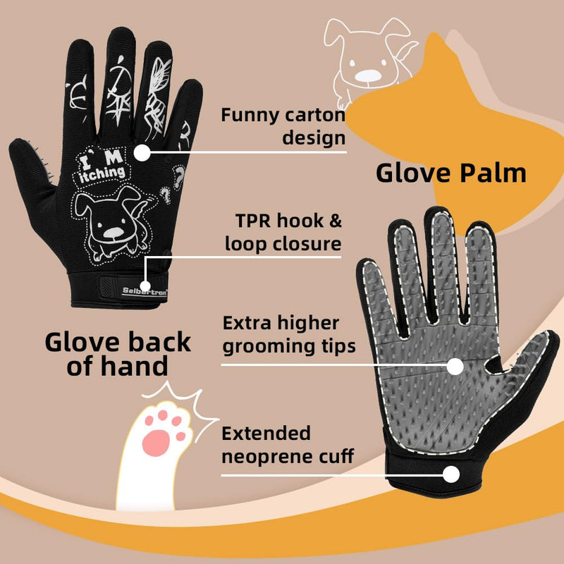 Seibertron Patented P.G.M.G-1 Pet Hair Remover/Deshedding Grooming Gloves Seven Sizes Fit All Works for Dogs, Horses, Cats and Other Animals Short Fur(1-Pair) Adult Black XL adult XL adult size black - PawsPlanet Australia