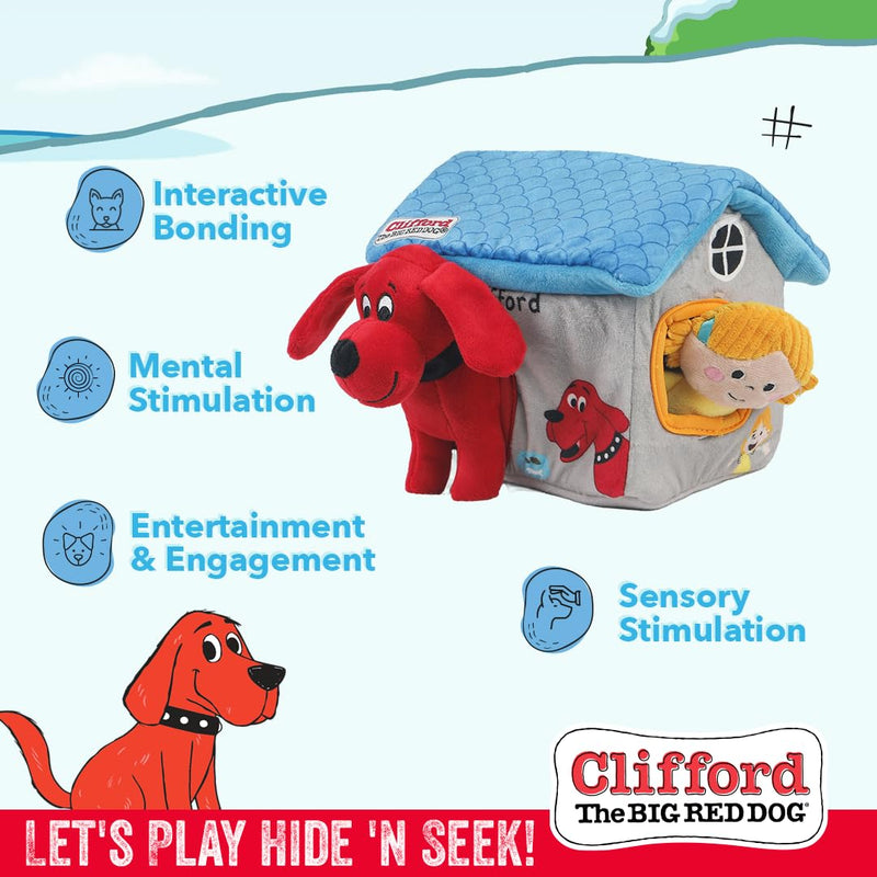 Clifford® Cozy House Puzzle Toys for Dogs | Hide and Seek Mentally Stimulating Toys for Dogs | 7.9" Plush Dog Toy, Extra Characters, Squeakers, Crazy Crinkle Fun - PawsPlanet Australia
