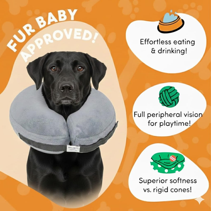 PAWRELIEF Soft Inflatable Dog Cat Cone Collar – Pet Recovery & Protective Dog Neck Collar for Large Dogs Cats to Prevent Scratching, Licking (Gray, Large) Gray