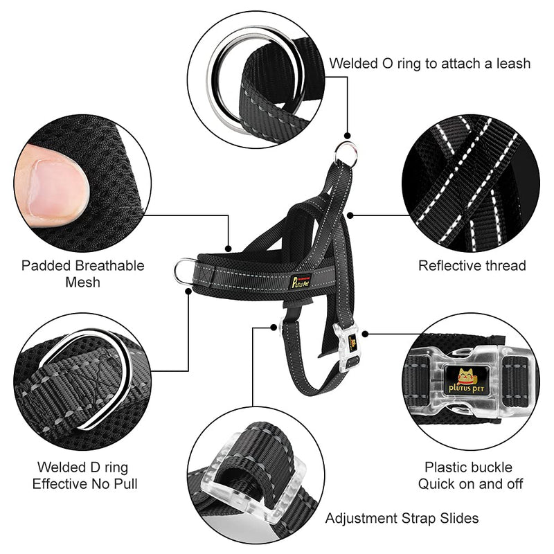 Plutus Pet No Pull Dog Harness with Breathable Mesh Padded, Adjustable Reflective Escape Proof Dog Harness, Quick Fit Dog Vest Harness for Small Medium Large Dogs(L, Black) L: chest 25.2"-32.3" - PawsPlanet Australia