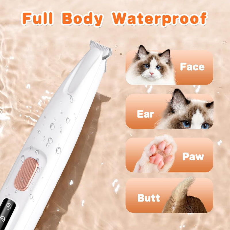 Dog Paw Trimmer, LED Light, Waterproof, Rechargeable, 18mm Blade, Low Noise, Smart Display, For Dogs & Cats - PawsPlanet Australia