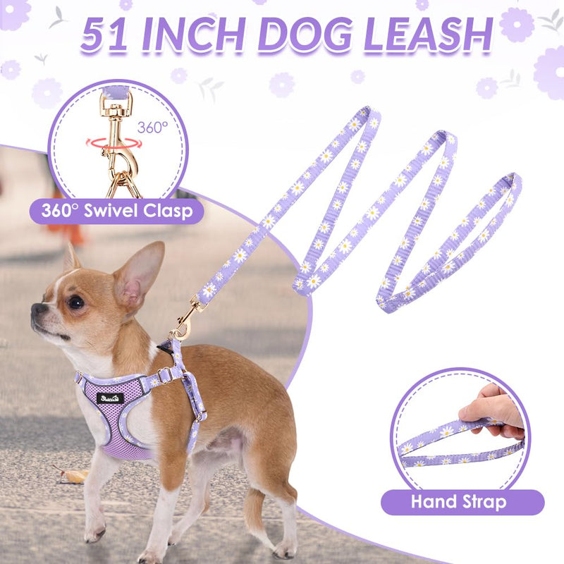 Lukovee No Pull Puppy Harness and Leash Set - Soft Lightweight Escape Proof Puppy Vest Harness, Breathable Adjustable Pet Harness with Dog Leash for Small Dogs (Purple, XXS) XX-Small (2.2-6 lb) Purple - PawsPlanet Australia