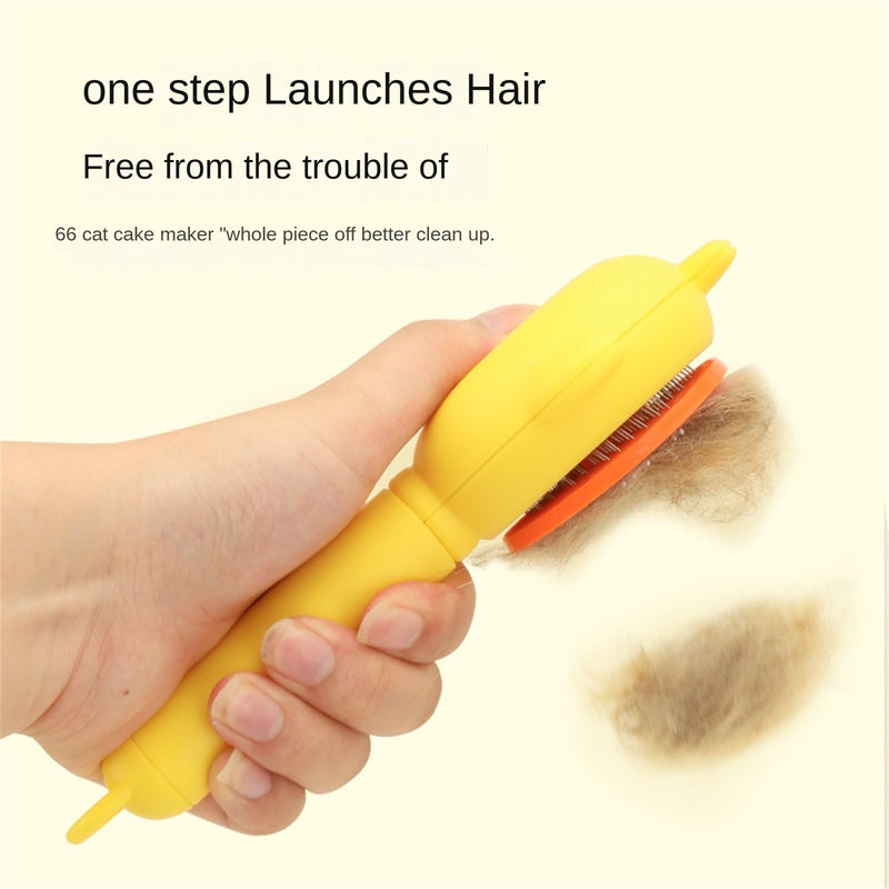 Self-Cleaning Cat Brush with Curved Stainless Steel Teeth – Gentle Pet Grooming Tool for Shedding, Massage & Hairball Prevention (Gray bristle brush) Gray bristle brush