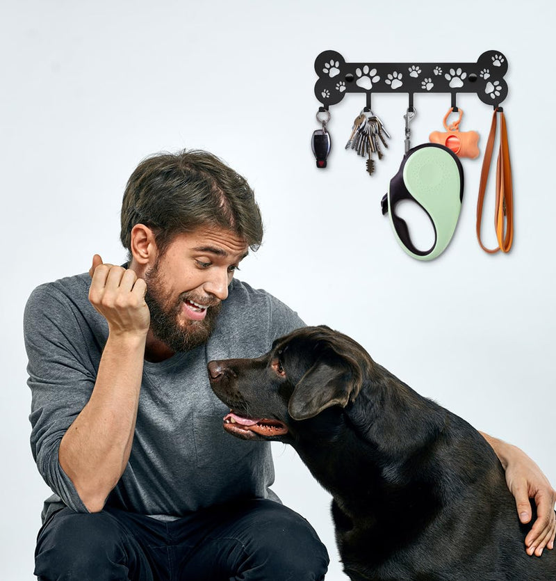 Dog Leash Holder - Unique Metal Wall Hanger With Bone and Paw Design - Pet Leash Hook and Key Organizer - Decorative Gift Idea for Dog Lovers - PawsPlanet Australia