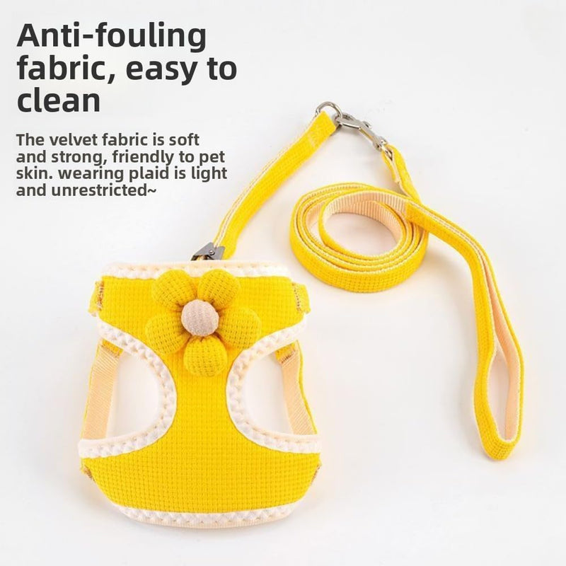 No-Pull Small Dog Harness with Leash Set, Cute Flower Vest, Escape-Proof & Breathable for Puppy Walking,Soft & Lightweight Pet Lead (Yellow, S fits 4-6lb) Yellow - PawsPlanet Australia