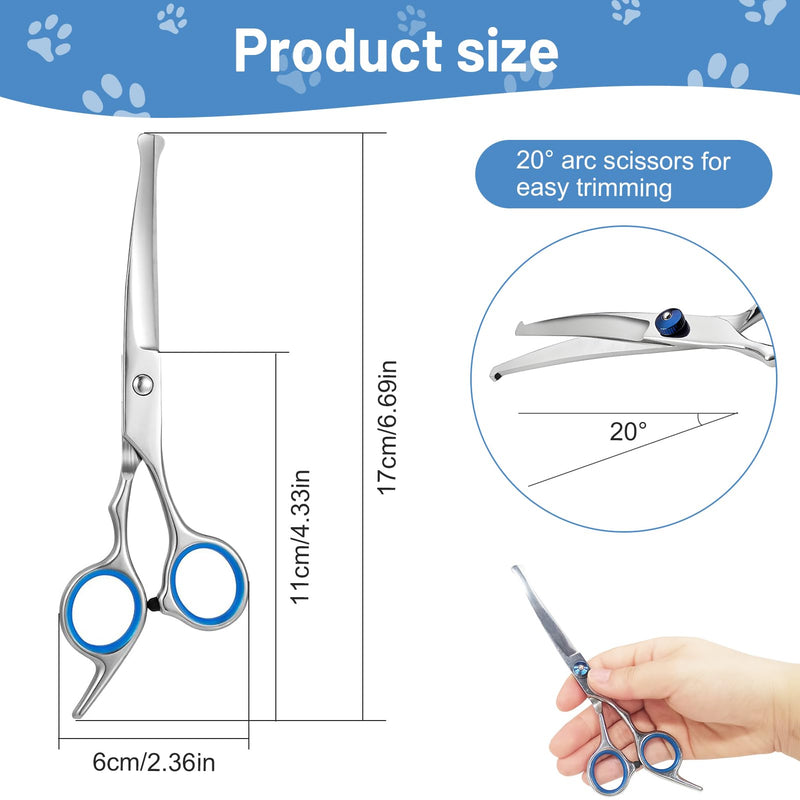 Curved Dog Grooming Scissors with Safety Round Tips, Light Weight Professional Pet Trimming Grooming Shears 4CR Stainless Steel for Nose Hair,Ear Hair,Face Hair,Paw Hair for Dogs and Cat - PawsPlanet Australia