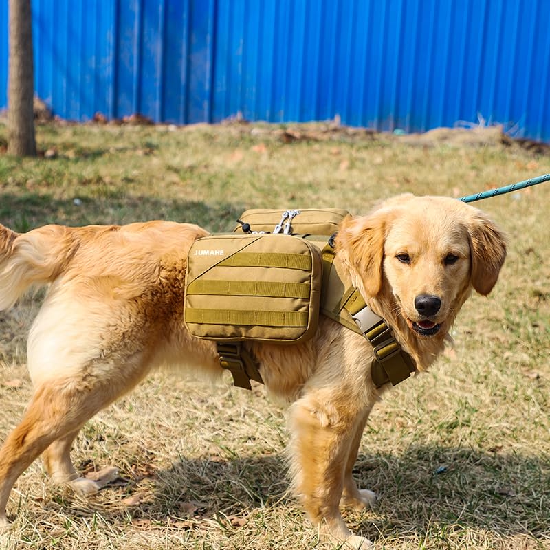 x Jumahe Dog Hiking Backpack for Large/Giant Dogs – 2 Spacious Side Bags, Breathable Waterproof Fabric, Fits Chest 30"-40" (85-120 lbs), 5 Adjustable Buckles, Outdoor Travel Vest, Khaki Giant (Chest Girth 30"-40") - PawsPlanet Australia