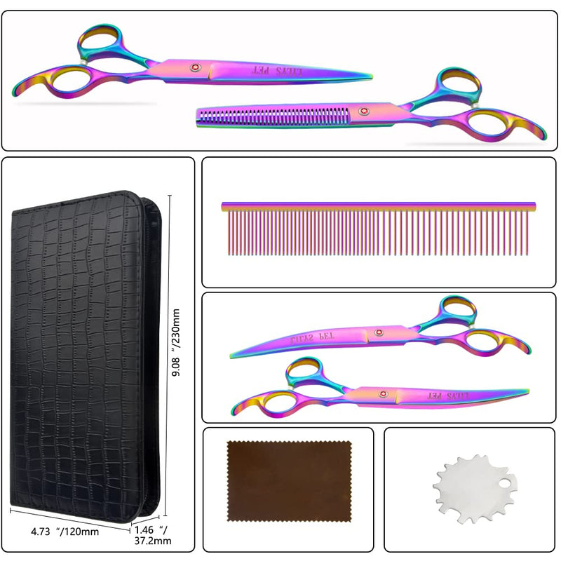 LILYS PET Professional PET DOG Grooming Coated Titanium scissors suit Cutting&Curved&Thinning shears (7.0 inches, Rainbow)… 7.0 inches - PawsPlanet Australia