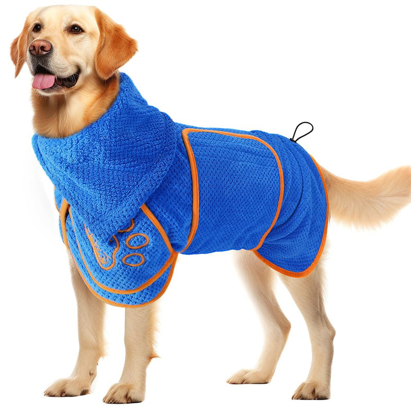 SlowTon Dog Bathrobe - Super Absorbent Dog Towels for Drying Dogs, Quick Drying Dog Robes for After Bath, Soft Dog Towel Wrap, Adjustable Dog Drying Coat for Large Huge Medium Dogs (Blue, XXL) XX-Large (Chest: 37.8-53.6") Blue