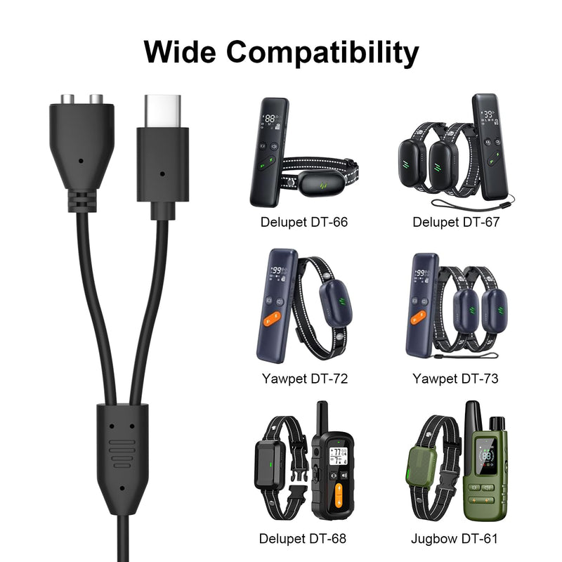 Dog Shock Collar Charger for Jugbow DT-61 Dog Training Collar, 2-in-1 USB C and Magnetic Bark Collar Charging Cable with Adapter for Dogs - PawsPlanet Australia