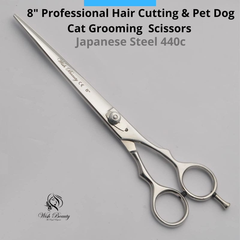 wishbeauty 8'' inches Pet Grooming Shears, Dog Grooming Scissor | Pet Trimming - Straight White Dotted Finger Grip 8''